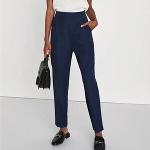 Lulu's navy blue high waisted fitted pleated straight leg pants